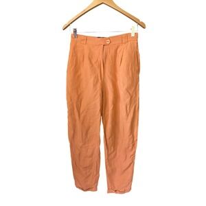 Fendi Country Vintage Linen Blend Pleated Trousers 44 IT 6 Orange Old Money 90s